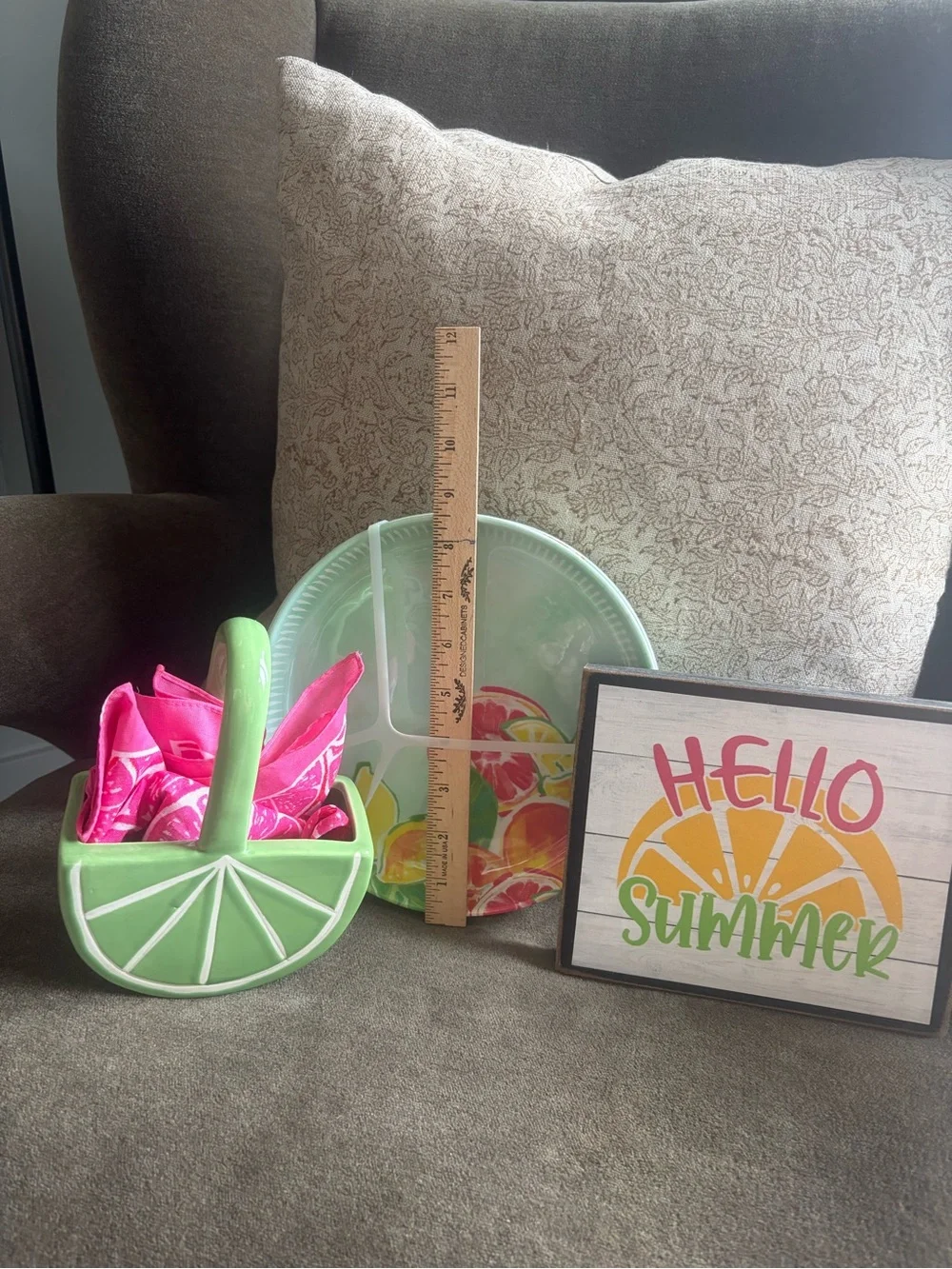 Hello Summer Lime Green Party Plates with colorful accessories.